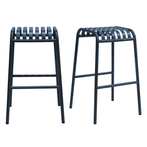 HomeRoots Set of Two 30" Dark Blue Backless Bar Stools - Modern Steel Chairs for Indoor & Outdoor Spaces 654243