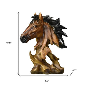 HomeRoots 11" Antiqued Bronze Horse Sculpture - Elegant Polyresin Tabletop Decor for Home & Office Accents 654244