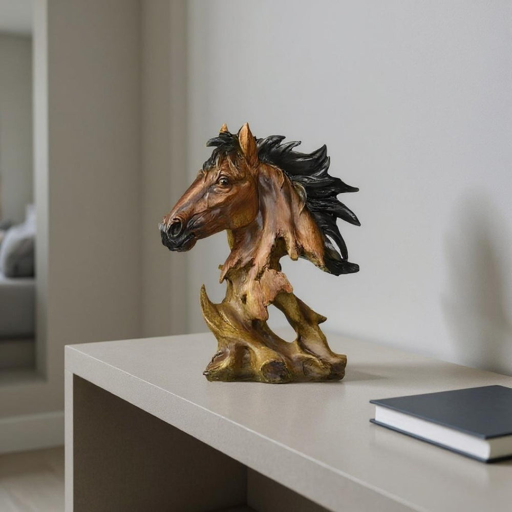 HomeRoots 11" Antiqued Bronze Horse Sculpture - Elegant Polyresin Tabletop Decor for Home & Office Accents 654244