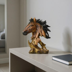 HomeRoots 11" Antiqued Bronze Horse Sculpture - Elegant Polyresin Tabletop Decor for Home & Office Accents 654244