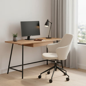 HomeRoots Beige Ergonomic Adjustable Height Swivel Rolling Office Chair for Comfort & Style in Any Workspace 654246