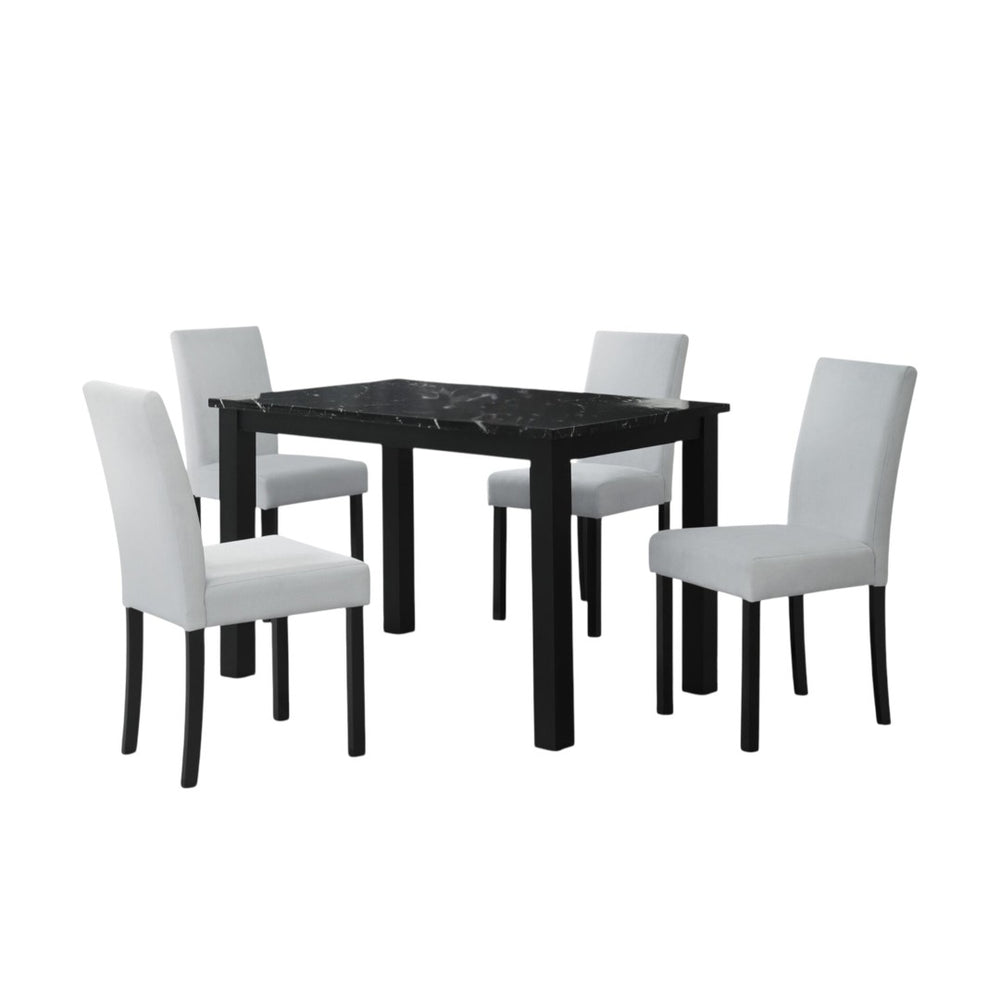 HomeRoots Five-Piece Black Faux Marble Dining Set: Modern Elegance with Comfortable Chairs for Every Occasion 654249