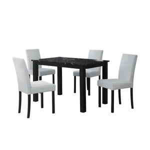 HomeRoots Five-Piece Black Faux Marble Dining Set: Modern Elegance with Comfortable Chairs for Every Occasion 654249
