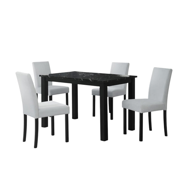 HomeRoots Five-Piece Black Faux Marble Dining Set: Modern Elegance with Comfortable Chairs for Every Occasion 654249