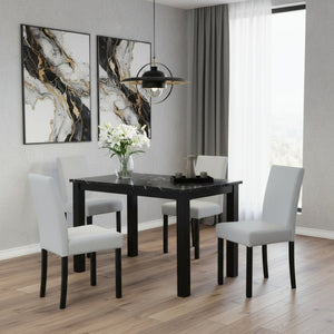 HomeRoots Five-Piece Black Faux Marble Dining Set: Modern Elegance with Comfortable Chairs for Every Occasion 654249