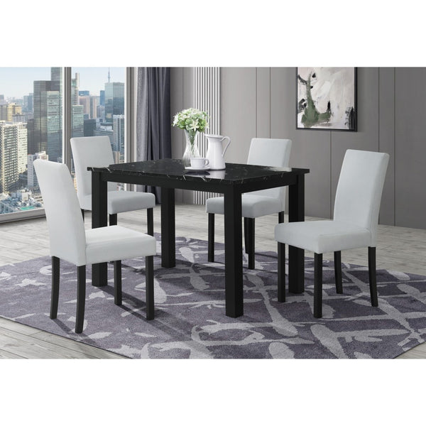 HomeRoots Five-Piece Black Faux Marble Dining Set: Modern Elegance with Comfortable Chairs for Every Occasion 654249