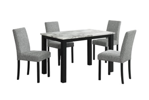 HomeRoots Five-Piece White Faux Marble Dining Set with Black Base & Four Ergonomic Chairs for Comfort 654250