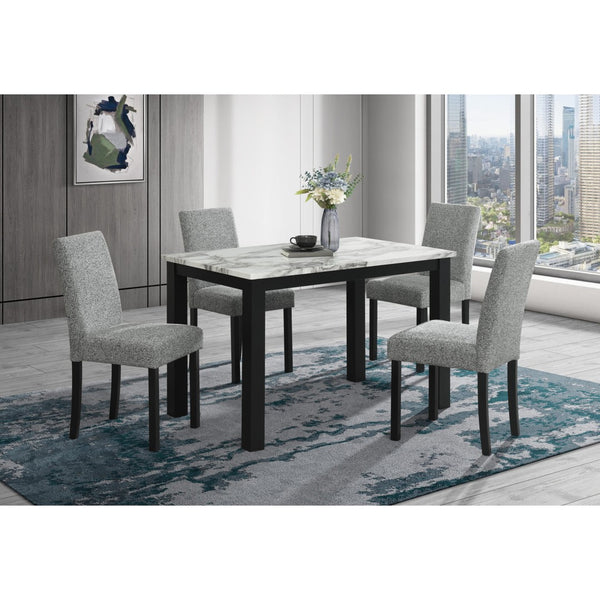 HomeRoots Five-Piece White Faux Marble Dining Set with Black Base & Four Ergonomic Chairs for Comfort 654250