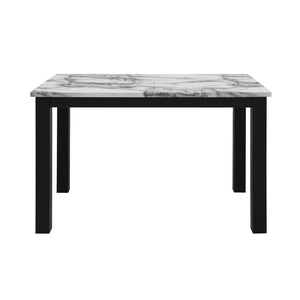 HomeRoots Five-Piece White Faux Marble Dining Set with Black Base & Four Ergonomic Chairs for Comfort 654250