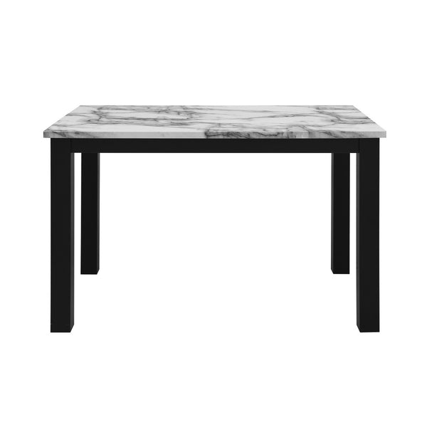HomeRoots Five-Piece White Faux Marble Dining Set with Black Base & Four Ergonomic Chairs for Comfort 654250