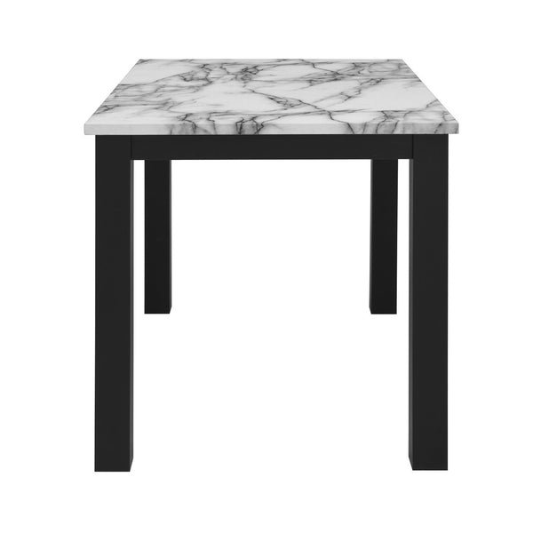 HomeRoots Five-Piece White Faux Marble Dining Set with Black Base & Four Ergonomic Chairs for Comfort 654250