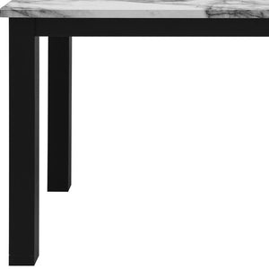 HomeRoots Five-Piece White Faux Marble Dining Set with Black Base & Four Ergonomic Chairs for Comfort 654250