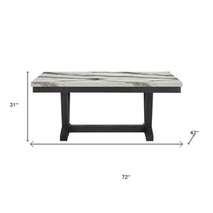 HomeRoots 72" Elegant White Faux Marble Dining Table with Black Wood Trestle Base - Seats 6, Modern Design 654252