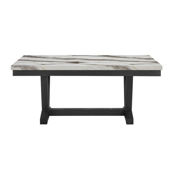 HomeRoots 72" Elegant White Faux Marble Dining Table with Black Wood Trestle Base - Seats 6, Modern Design 654252