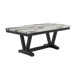 HomeRoots 72" Elegant White Faux Marble Dining Table with Black Wood Trestle Base - Seats 6, Modern Design 654252