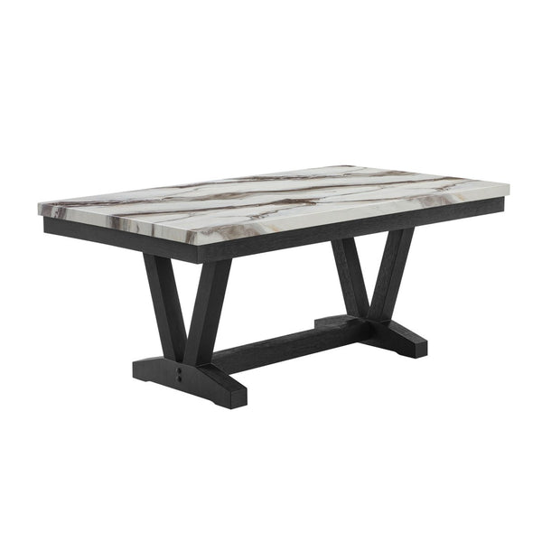 HomeRoots 72" Elegant White Faux Marble Dining Table with Black Wood Trestle Base - Seats 6, Modern Design 654252