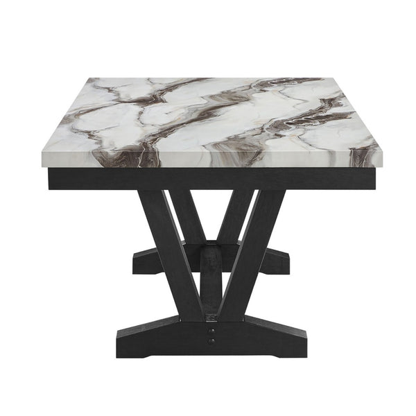HomeRoots 72" Elegant White Faux Marble Dining Table with Black Wood Trestle Base - Seats 6, Modern Design 654252