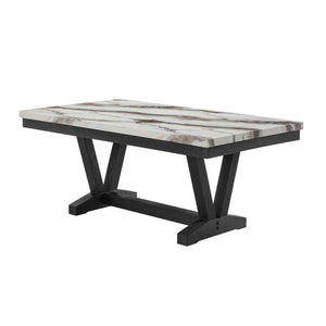 HomeRoots 72" Elegant White Faux Marble Dining Table with Black Wood Trestle Base - Seats 6, Modern Design 654252