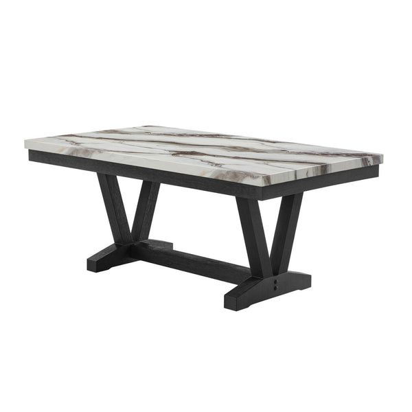HomeRoots 72" Elegant White Faux Marble Dining Table with Black Wood Trestle Base - Seats 6, Modern Design 654252
