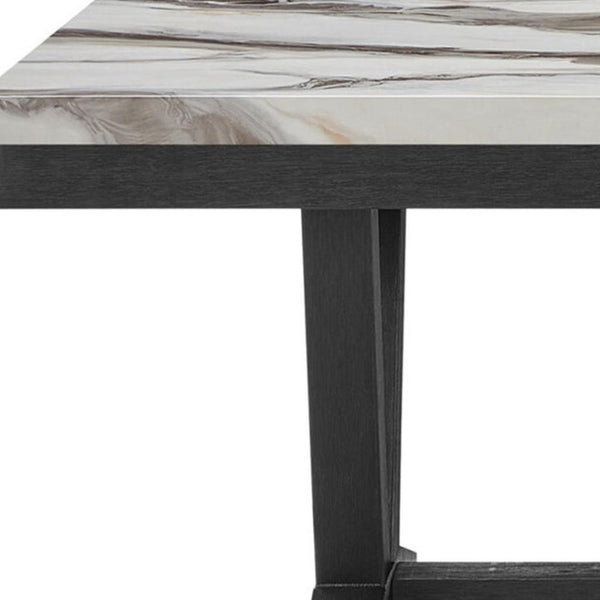 HomeRoots 72" Elegant White Faux Marble Dining Table with Black Wood Trestle Base - Seats 6, Modern Design 654252