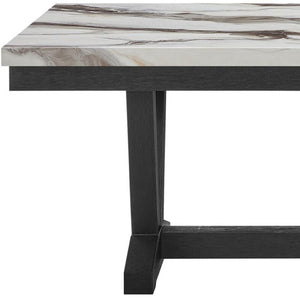 HomeRoots 72" Elegant White Faux Marble Dining Table with Black Wood Trestle Base - Seats 6, Modern Design 654252