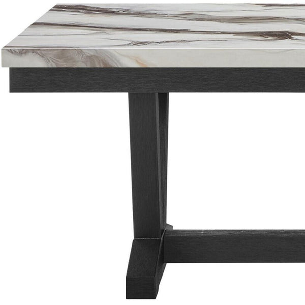 HomeRoots 72" Elegant White Faux Marble Dining Table with Black Wood Trestle Base - Seats 6, Modern Design 654252