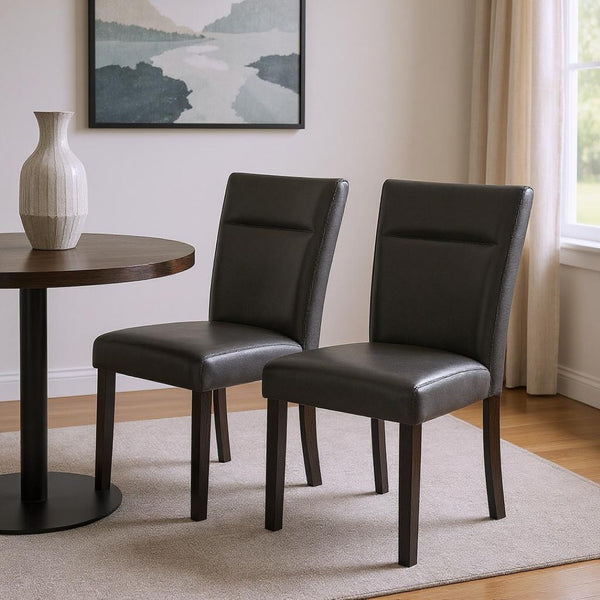 HomeRoots Set of Two Charcoal Faux Leather Dining Chairs with Black Wood Legs – Modern Versatile Accent Seating 654253
