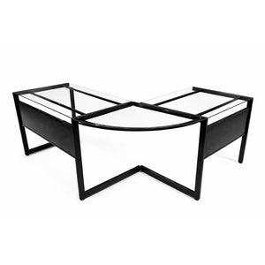 HomeRoots 78" Sleek Clear & Black Glass Corner Computer Desk - Modern Metal Frame, Ergonomic Design & Easy Setup 654255