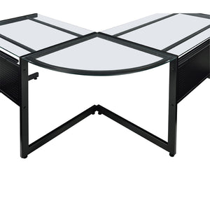 HomeRoots 78" Sleek Clear & Black Glass Corner Computer Desk - Modern Metal Frame, Ergonomic Design & Easy Setup 654255