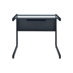 HomeRoots 78" Sleek Clear & Black Glass Corner Computer Desk - Modern Metal Frame, Ergonomic Design & Easy Setup 654255