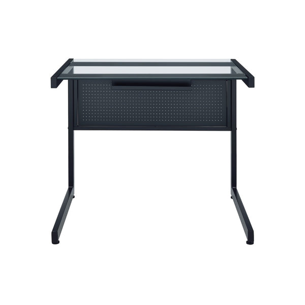 HomeRoots 78" Sleek Clear & Black Glass Corner Computer Desk - Modern Metal Frame, Ergonomic Design & Easy Setup 654255