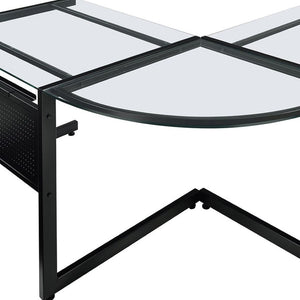 HomeRoots 78" Sleek Clear & Black Glass Corner Computer Desk - Modern Metal Frame, Ergonomic Design & Easy Setup 654255