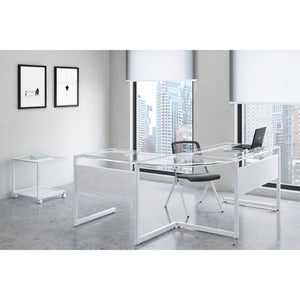 HomeRoots 78" Sleek Clear Glass and Metal Corner Computer Desk for Modern Home Office and Professional Spaces 654256
