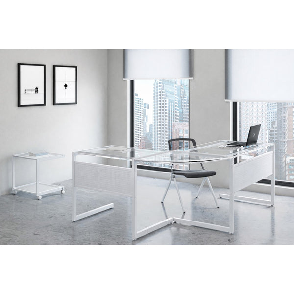 HomeRoots 78" Sleek Clear Glass and Metal Corner Computer Desk for Modern Home Office and Professional Spaces 654256