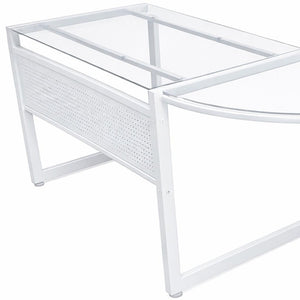 HomeRoots 78" Sleek Clear Glass and Metal Corner Computer Desk for Modern Home Office and Professional Spaces 654256
