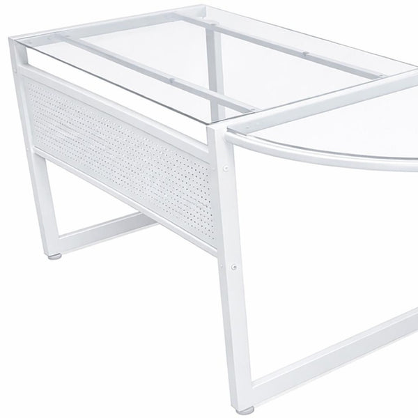 HomeRoots 78" Sleek Clear Glass and Metal Corner Computer Desk for Modern Home Office and Professional Spaces 654256