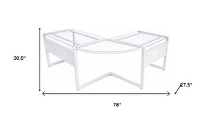 HomeRoots 78" Sleek Clear Glass and Metal Corner Computer Desk for Modern Home Office and Professional Spaces 654256