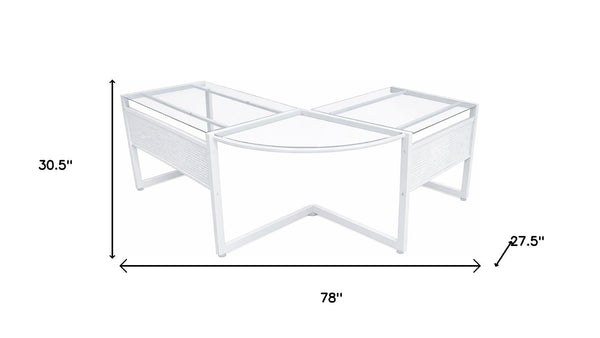 HomeRoots 78" Sleek Clear Glass and Metal Corner Computer Desk for Modern Home Office and Professional Spaces 654256