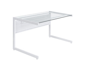 HomeRoots 78" Sleek Clear Glass and Metal Corner Computer Desk for Modern Home Office and Professional Spaces 654256