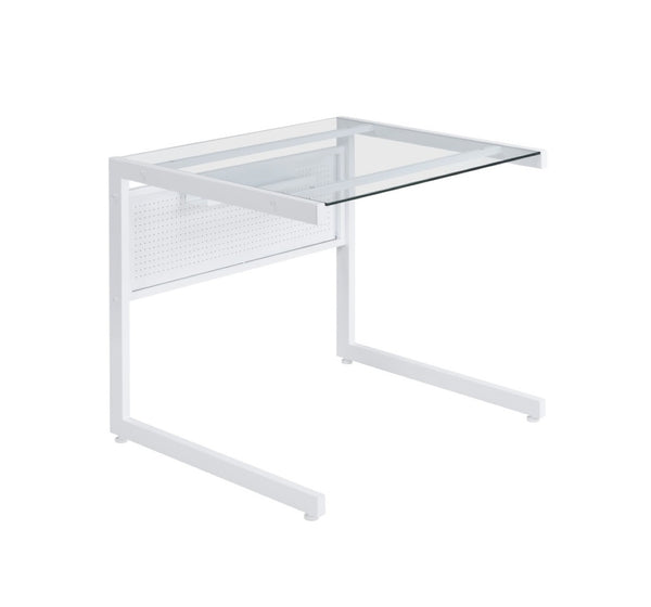 HomeRoots 78" Sleek Clear Glass and Metal Corner Computer Desk for Modern Home Office and Professional Spaces 654256