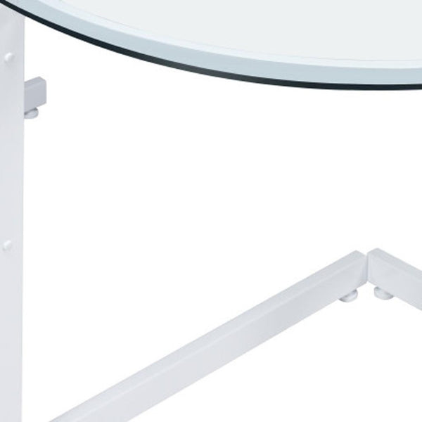 HomeRoots 78" Sleek Clear Glass and Metal Corner Computer Desk for Modern Home Office and Professional Spaces 654256