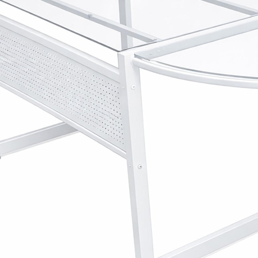 HomeRoots 78" Sleek Clear Glass and Metal Corner Computer Desk for Modern Home Office and Professional Spaces 654256