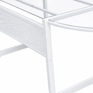 HomeRoots 78" Sleek Clear Glass and Metal Corner Computer Desk for Modern Home Office and Professional Spaces 654256