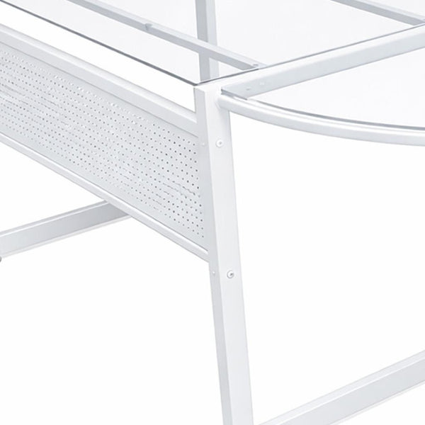 HomeRoots 78" Sleek Clear Glass and Metal Corner Computer Desk for Modern Home Office and Professional Spaces 654256