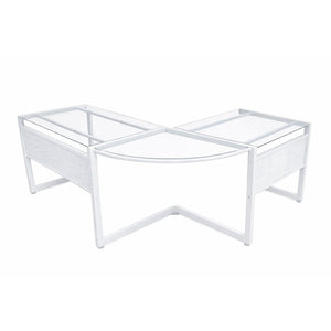 HomeRoots 78" Sleek Clear Glass and Metal Corner Computer Desk for Modern Home Office and Professional Spaces 654256