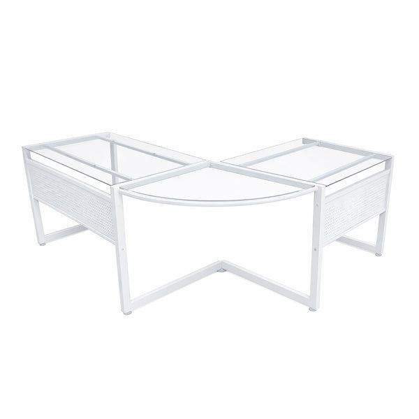 HomeRoots 78" Sleek Clear Glass and Metal Corner Computer Desk for Modern Home Office and Professional Spaces 654256