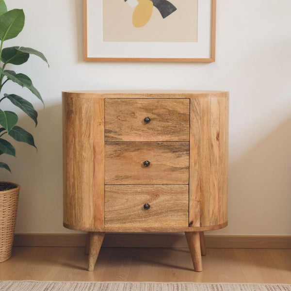 HomeRoots 26" Elegant Oak Solid Wood Oval Accent Cabinet with 3 Drawers for Stylish Storage Solutions 654262