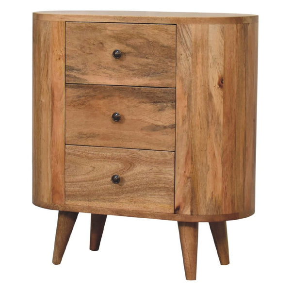 HomeRoots 26" Elegant Oak Solid Wood Oval Accent Cabinet with 3 Drawers for Stylish Storage Solutions 654262