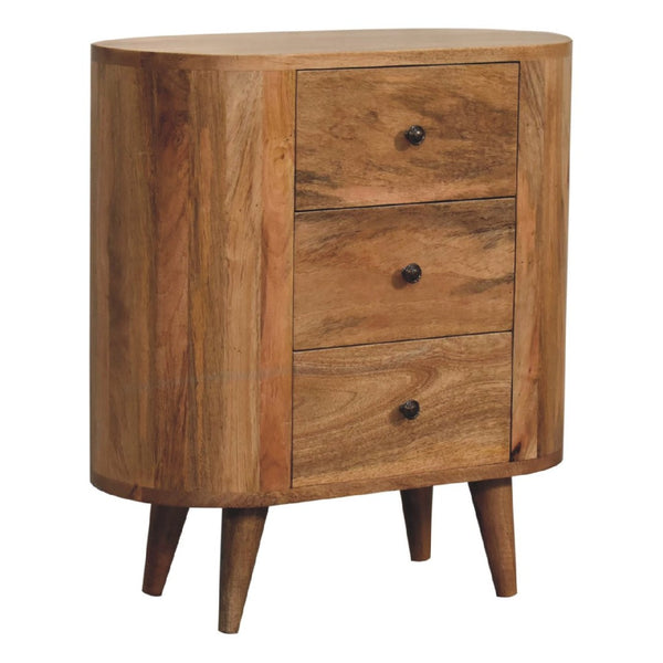 HomeRoots 26" Elegant Oak Solid Wood Oval Accent Cabinet with 3 Drawers for Stylish Storage Solutions 654262