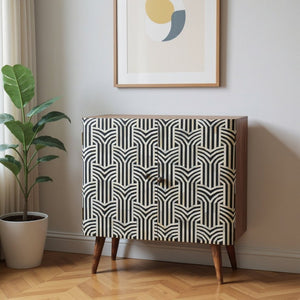 HomeRoots 32" Handcrafted Solid Wood Accent Cabinet with Inlaid Bone Doors - Stylish Storage for Every Space 654263